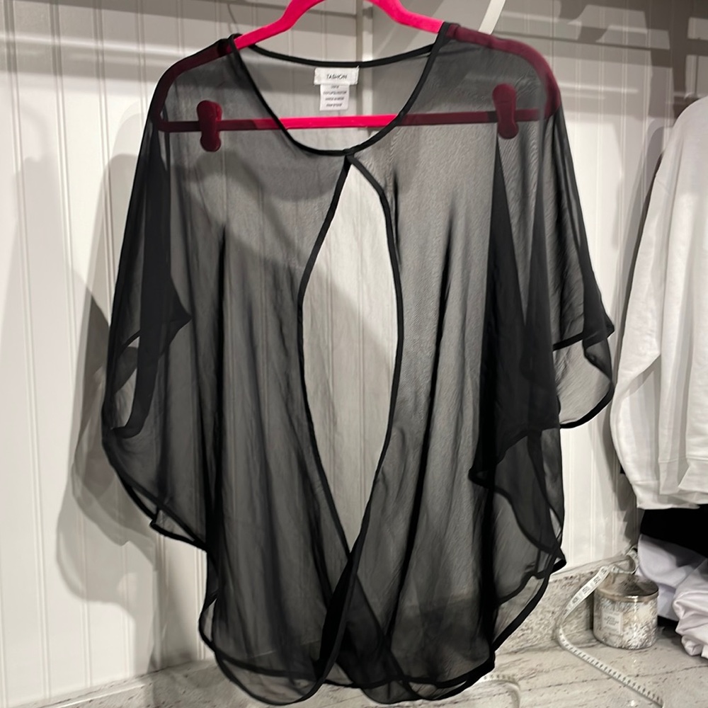 Tashon sheer one size fits most black cross front over cape NO PINK BRA INCLUDED